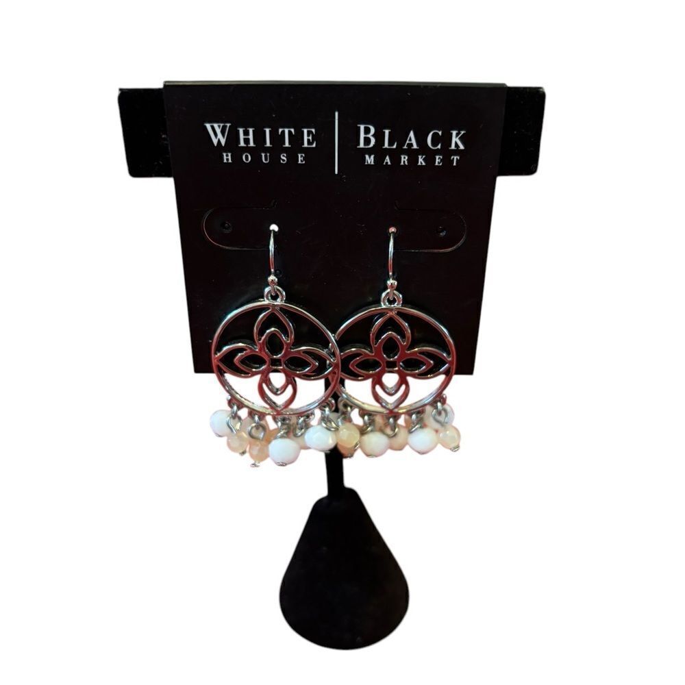 White House Black Market Silver Toned Earrings with Dangling Beads